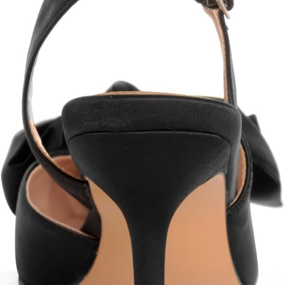 Women’s Satin Kitten Heels Leather Inner Bow Slingback Pointed Toe - Picture 4 of 6